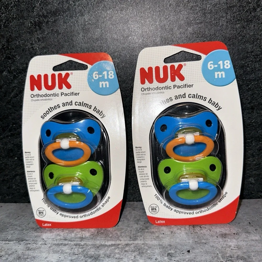 2 - 2 Pack NUK Latex Orthodontic Pacifiers for 6-18 Months BPA Free Green Blue